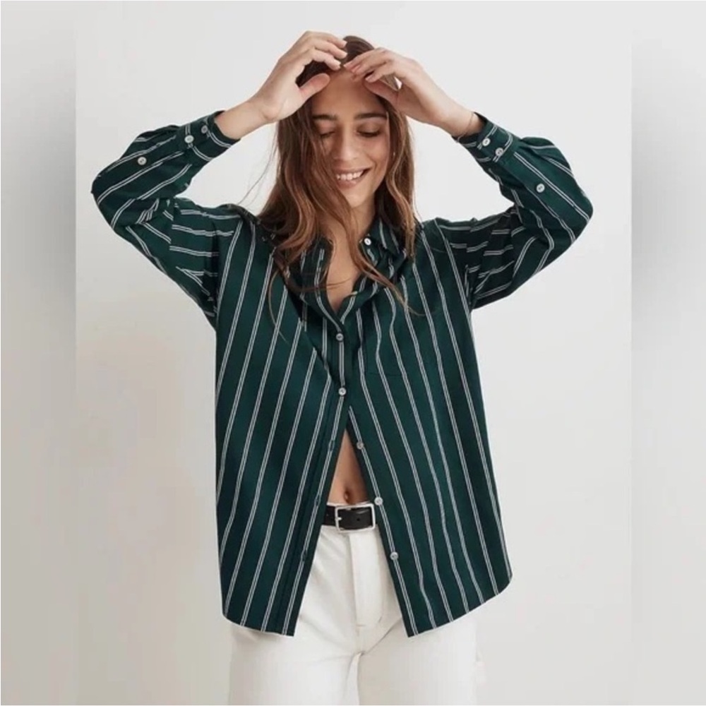 Madewell Green Striped Button Down Shirt
